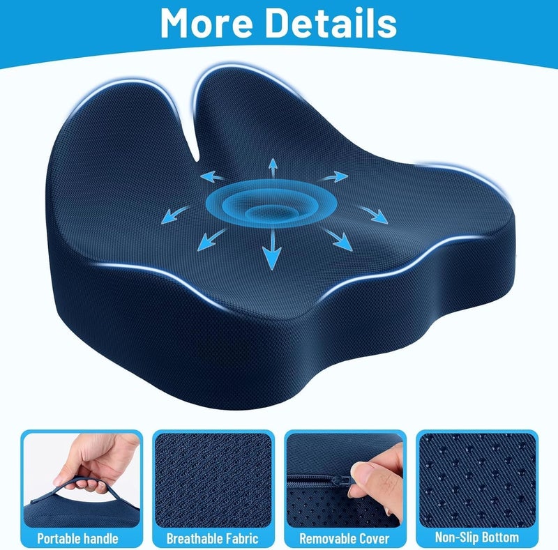 CushZone Seat Cushion, Memory Foam Office Chair Cushions, Ergonomic Curved Design for Sciatica, Tailbone, Coccyx, Seat Support for Car, Desk Chair, Wheelchair, Enhances Long Sitting Comfort (Blue) - Image 3